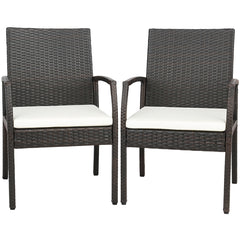 Set de 2 Sillas de Mimbre para Patio con Cojín Suave Silla de Ratán PE Marco de Metal Sillones para Patio Balcón Piscina 62 x 55 x 89 cm