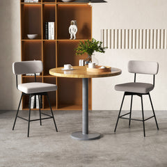 Set de 2 Taburetes de Bar Giratorios Silla de Bar con Asiento y Respaldo Acolchado Estructura Metálica Taburete de Tela de Lino-Beige