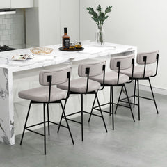 Set de 2 Taburetes de Bar Giratorios Silla de Bar con Asiento y Respaldo Acolchado Estructura Metálica Taburete de Tela de Lino-Beige