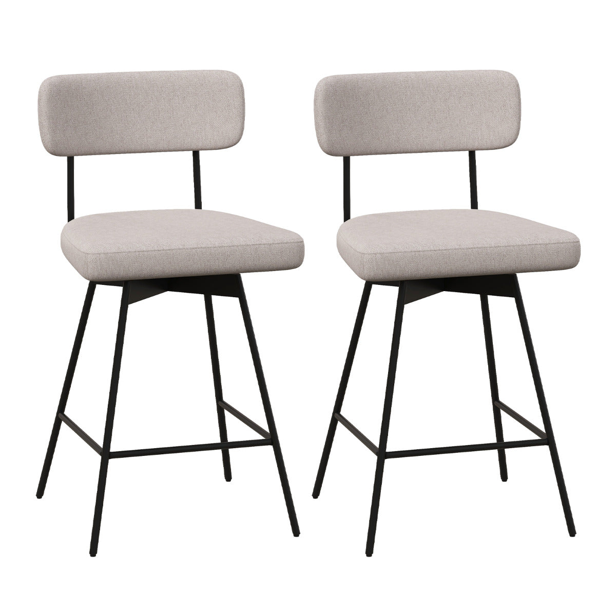 Set de 2 Taburetes de Bar Giratorios Silla de Bar con Asiento y Respaldo Acolchado Estructura Metálica Taburete de Tela de Lino-Beige