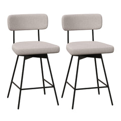 Set de 2 Taburetes de Bar Giratorios Silla de Bar con Asiento y Respaldo Acolchado Estructura Metálica Taburete de Tela de Lino-Beige