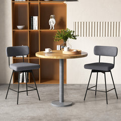 Set de 2 Taburetes de Bar Giratorios Silla de Bar con Asiento y Respaldo Acolchado Estructura Metálica Taburete de Tela de Lino-Gris