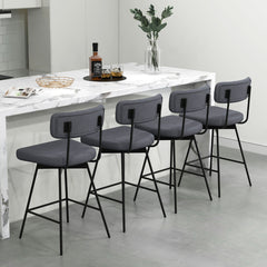 Set de 2 Taburetes de Bar Giratorios Silla de Bar con Asiento y Respaldo Acolchado Estructura Metálica Taburete de Tela de Lino-Gris