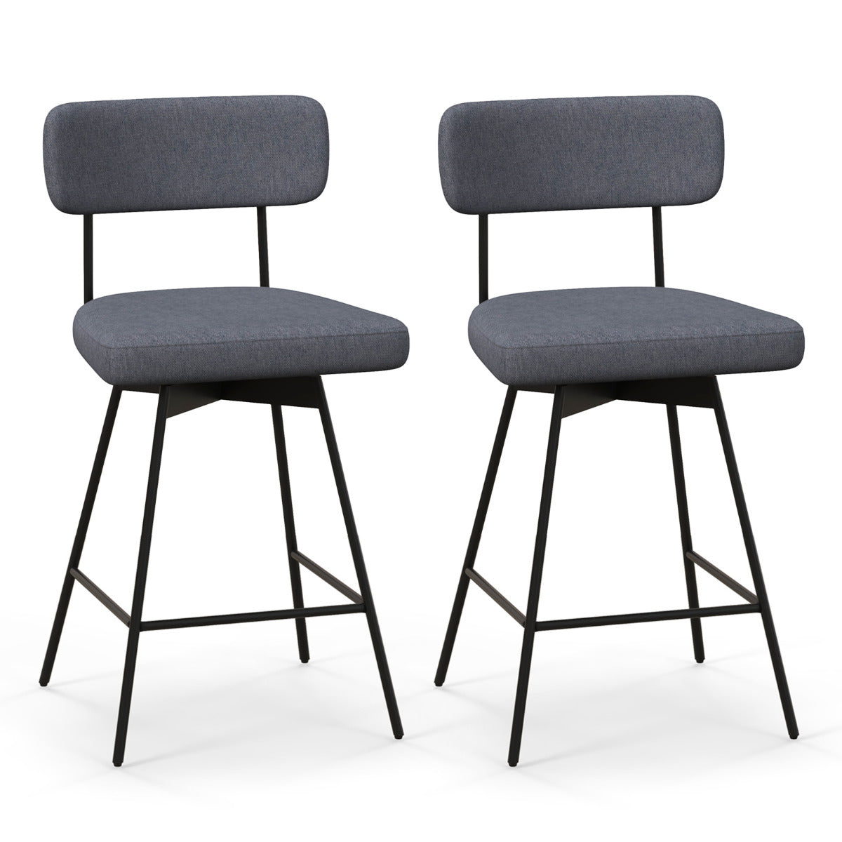 Set de 2 Taburetes de Bar Giratorios Silla de Bar con Asiento y Respaldo Acolchado Estructura Metálica Taburete de Tela de Lino-Gris