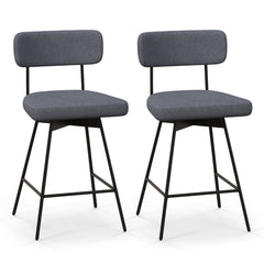 Set de 2 Taburetes de Bar Giratorios Silla de Bar con Asiento y Respaldo Acolchado Estructura Metálica Taburete de Tela de Lino-Gris