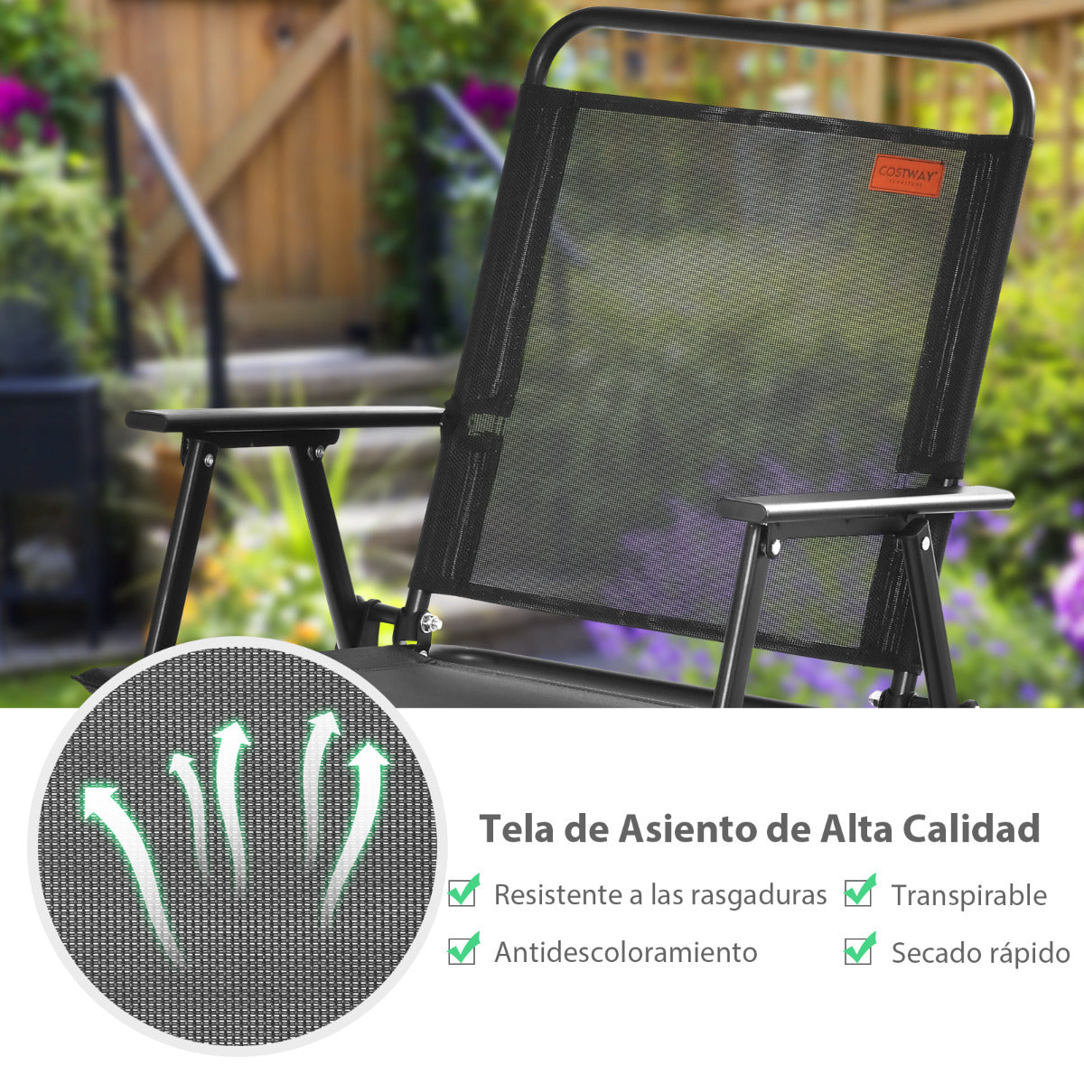 Set de 4 Sillas Plegables de Jardín Sillas Portátiles con Asiento Transpirable Reposabrazos Carga 150kg para Terraza Patio 68 x 55 x 84 cm