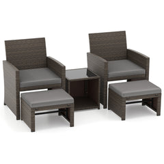 Set de 5 Muebles de Ratán Set Conversación de Exterior con Silla Acolchada Otomana y Mesa Baja para Jardín Patio Piscina Gris