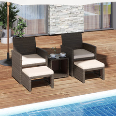 Set de 5 Muebles de Ratán Set Conversación de Exterior con Silla Acolchada Otomana y Mesa Baja para Jardín Patio Piscina Blanco