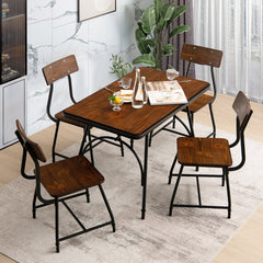 Juego de Mesa de Comedor de 5 Piezas de Madera Set de Mesa Rectangular y 4 Sillas de Cocina con Estructura de Metal-Silla-Marrón
