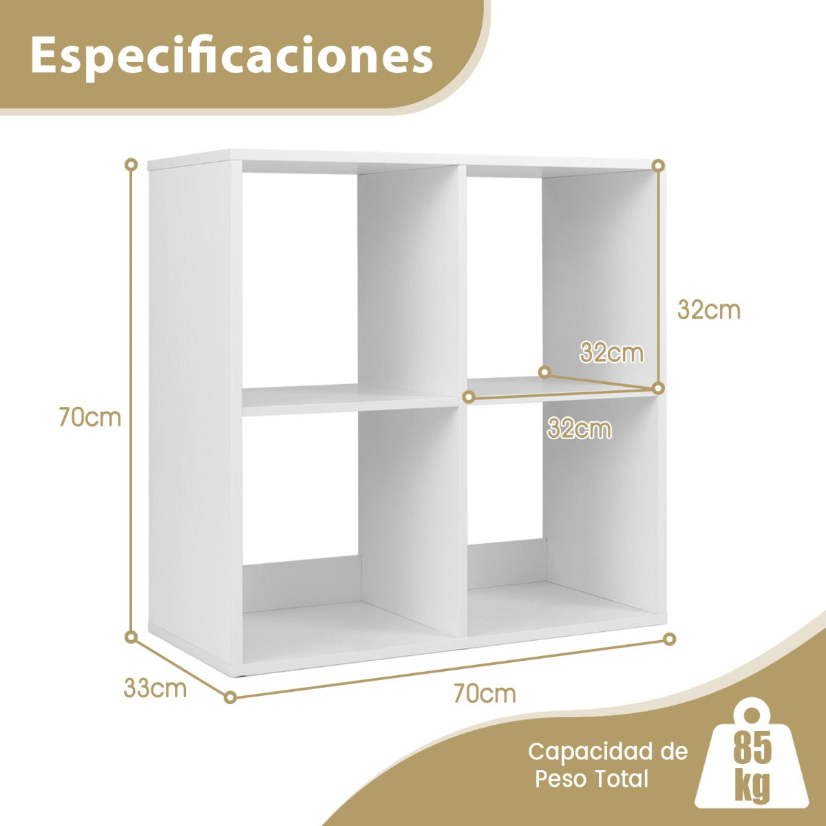 Estantería con 4 Cubos con Espalda Abierta para Almacenamiento con Kit Antivuelco para Estudio Dormitorio Salón 69,5 x 33 x 69,5 cm Blanco