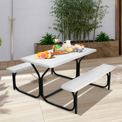 Set de Mesa y Banco de Picnic Conjunto de Muebles para Exterior Estructura Metálica para Patio Piscina Jardín 137 x 150 x 72 cm Blanco