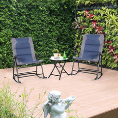 Set 2 Sillas Plegables con Mesa Baja de Exterior Juego de Muebles Sillas Asiento Acolchado para Patio Playa Piscina Azul