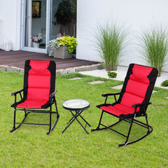 Set 2 Sillas Plegables con Mesa Baja de Exterior Juego de Muebles Sillas Asiento Acolchado para Patio Playa Piscina Rojo