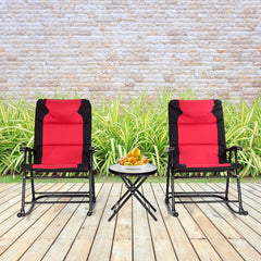 Set 2 Sillas Plegables con Mesa Baja de Exterior Juego de Muebles Sillas Asiento Acolchado para Patio Playa Piscina Rojo