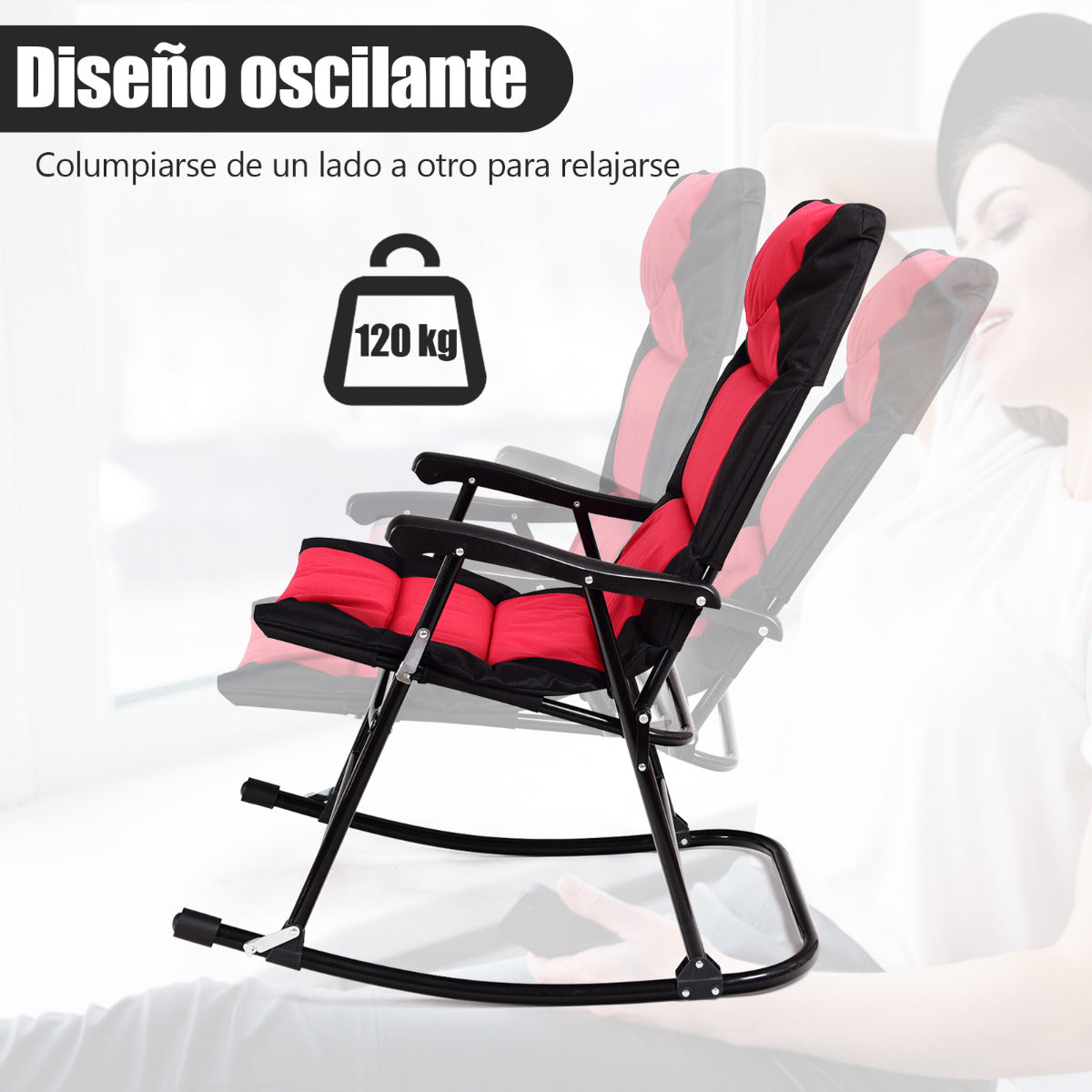 Set 2 Sillas Plegables con Mesa Baja de Exterior Juego de Muebles Sillas Asiento Acolchado para Patio Playa Piscina Rojo