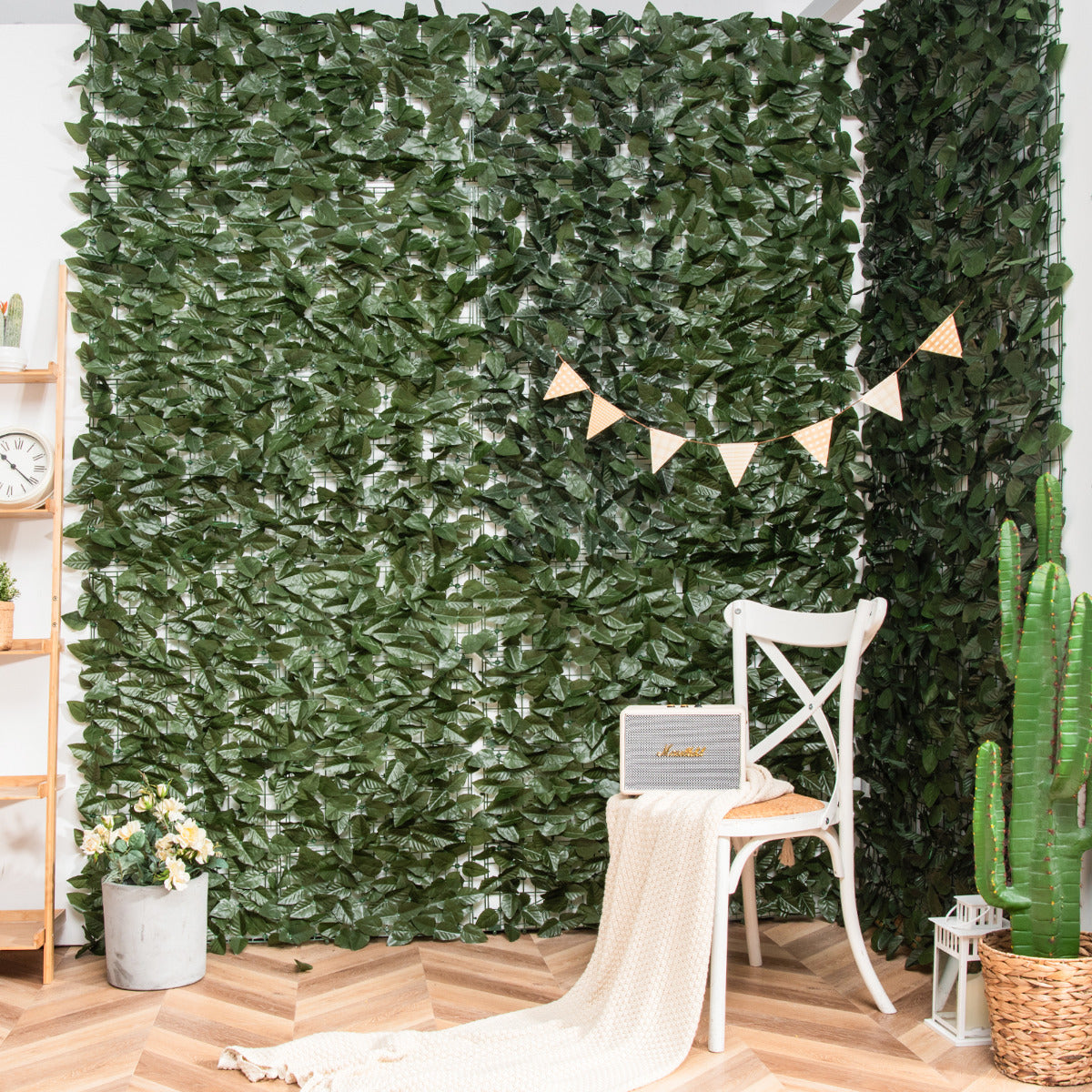 Seto Artificial con 24 Pequeños Paneles 1728 Hojas de Haya Falsa sin Mantenimiento Panel Decorativo para Interior Jardín Bar 300 x 100 cm
