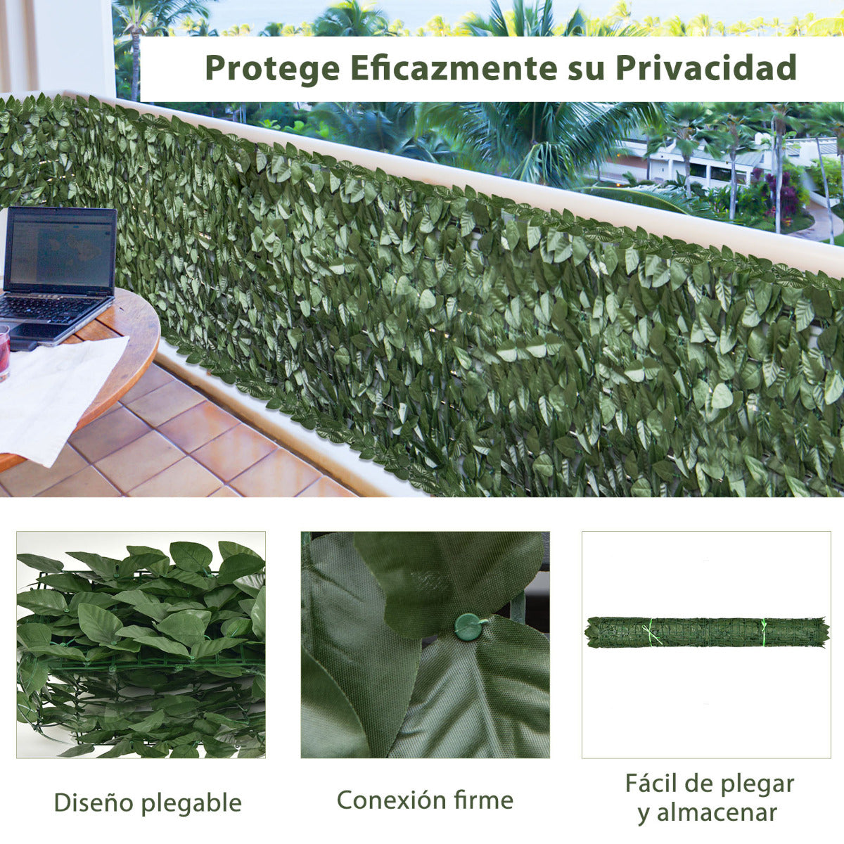 Seto Artificial con 24 Pequeños Paneles 1728 Hojas de Haya Falsa sin Mantenimiento Panel Decorativo para Interior Jardín Bar 300 x 100 cm