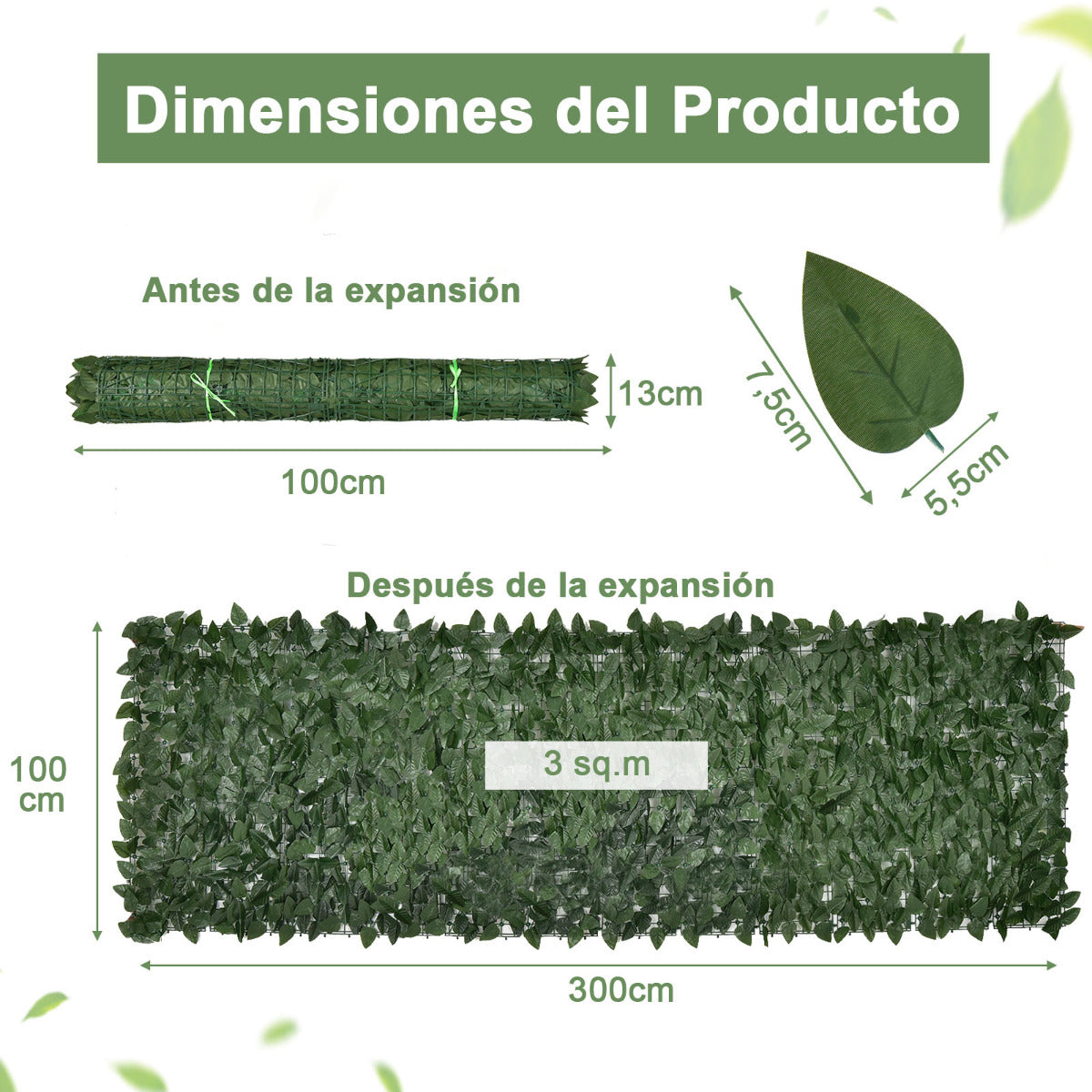Seto Artificial con 24 Pequeños Paneles 1728 Hojas de Haya Falsa sin Mantenimiento Panel Decorativo para Interior Jardín Bar 300 x 100 cm