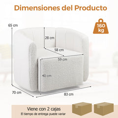 Sillón Giratorio Barrel Acento Moderno Tapizado en Sherpa con Respaldo y Descansabrazos con Forma de Calabaza para Salón Dormitorio Blanco