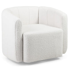 Sillón Giratorio Barrel Acento Moderno Tapizado en Sherpa con Respaldo y Descansabrazos con Forma de Calabaza para Salón Dormitorio Blanco
