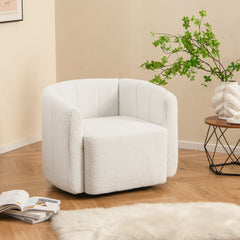 Sillón Giratorio Barrel Acento Moderno Tapizado en Sherpa con Respaldo y Descansabrazos con Forma de Calabaza para Salón Dormitorio Blanco