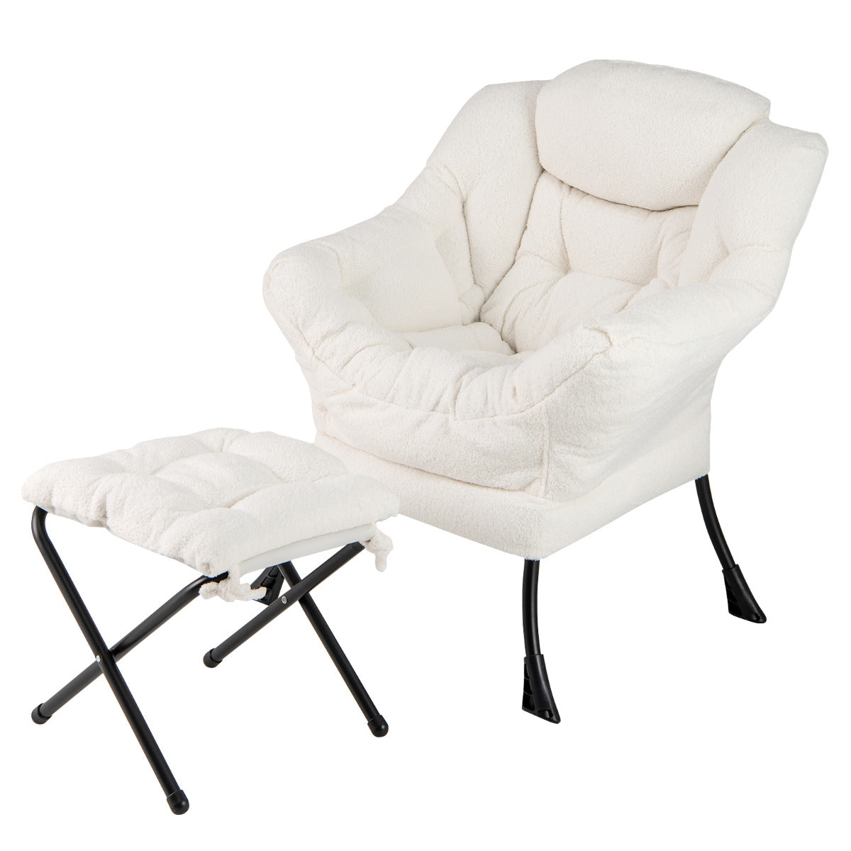 Sillón con Otomana Sillón de Ocio Moderno con Reposapiés Plegable Cojín de Cabeza Reposabrazos Silla Tapizada para Salón Dormitorio Beige