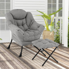 Sillón con Otomana Sillón de Ocio Moderno con Reposapiés Plegable Cojín de Cabeza Reposabrazos Silla Tapizada para Salón Dormitorio Gris