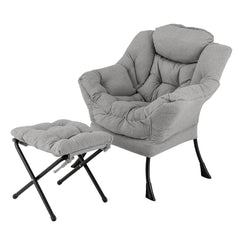 Sillón con Otomana Sillón de Ocio Moderno con Reposapiés Plegable Cojín de Cabeza Reposabrazos Silla Tapizada para Salón Dormitorio Gris