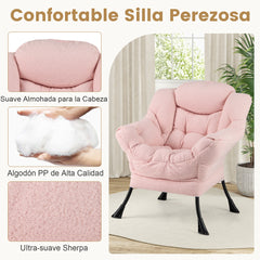 Sillón con Otomana Sillón de Ocio Moderno con Reposapiés Plegable Cojín de Cabeza Reposabrazos Silla Tapizada para Salón Dormitorio Rosa