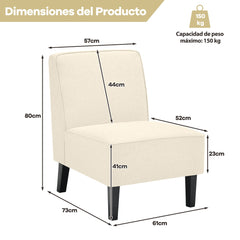 Butacas para Dormitorio Patas de Madera de Caucho y Cojín de Espuma Grueso Sillones Sala de Estar Oficina 73 x 61 x 80 cm Beige