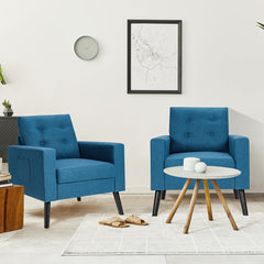 Sillón de Brazo de Ocio Moderno Apizada con Patas de Madera de Caucho y 2 Bolsillos Laterales 75 x 81 x 86 cm Azul Marino