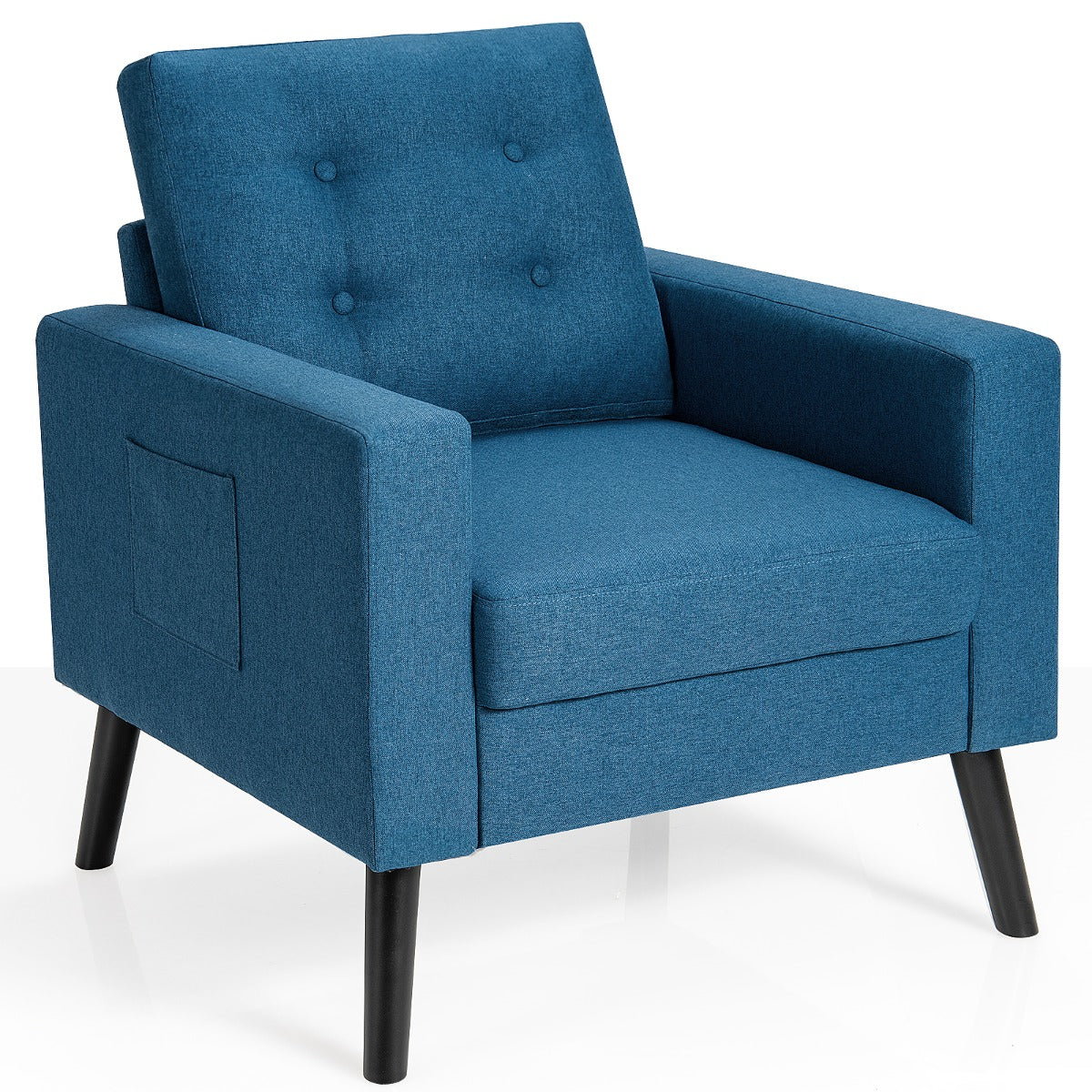 Sillón de Brazo de Ocio Moderno Apizada con Patas de Madera de Caucho y 2 Bolsillos Laterales 75 x 81 x 86 cm Azul Marino
