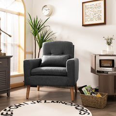 Sillón de Ocio Moderno con Cojín Lumbar Patas de Madera Respaldo Reposabrazos Curvos Tela Transpirable y Espuma para Dormitorio Gris