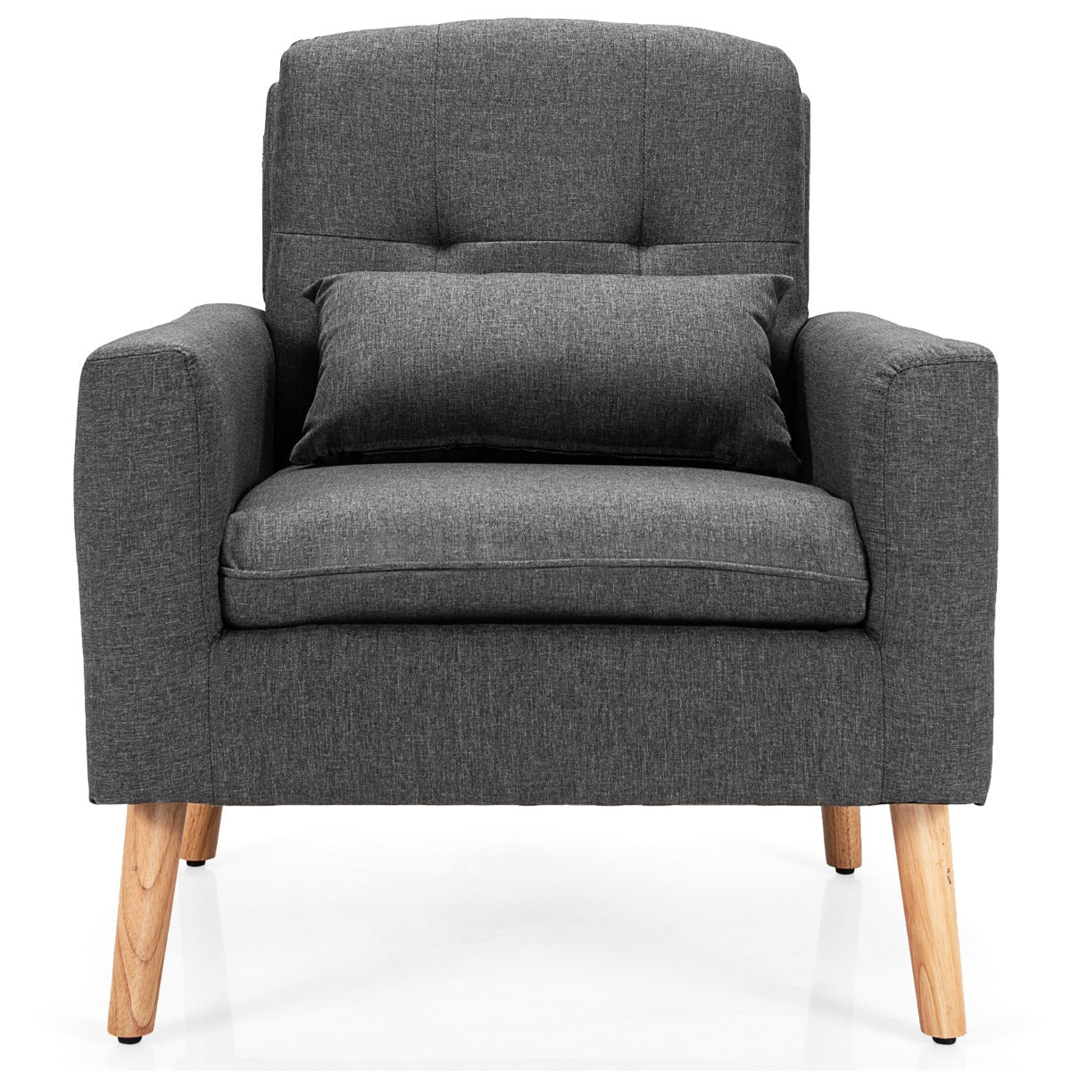 Sillón de Ocio Moderno con Cojín Lumbar Patas de Madera Respaldo Reposabrazos Curvos Tela Transpirable y Espuma para Dormitorio Gris