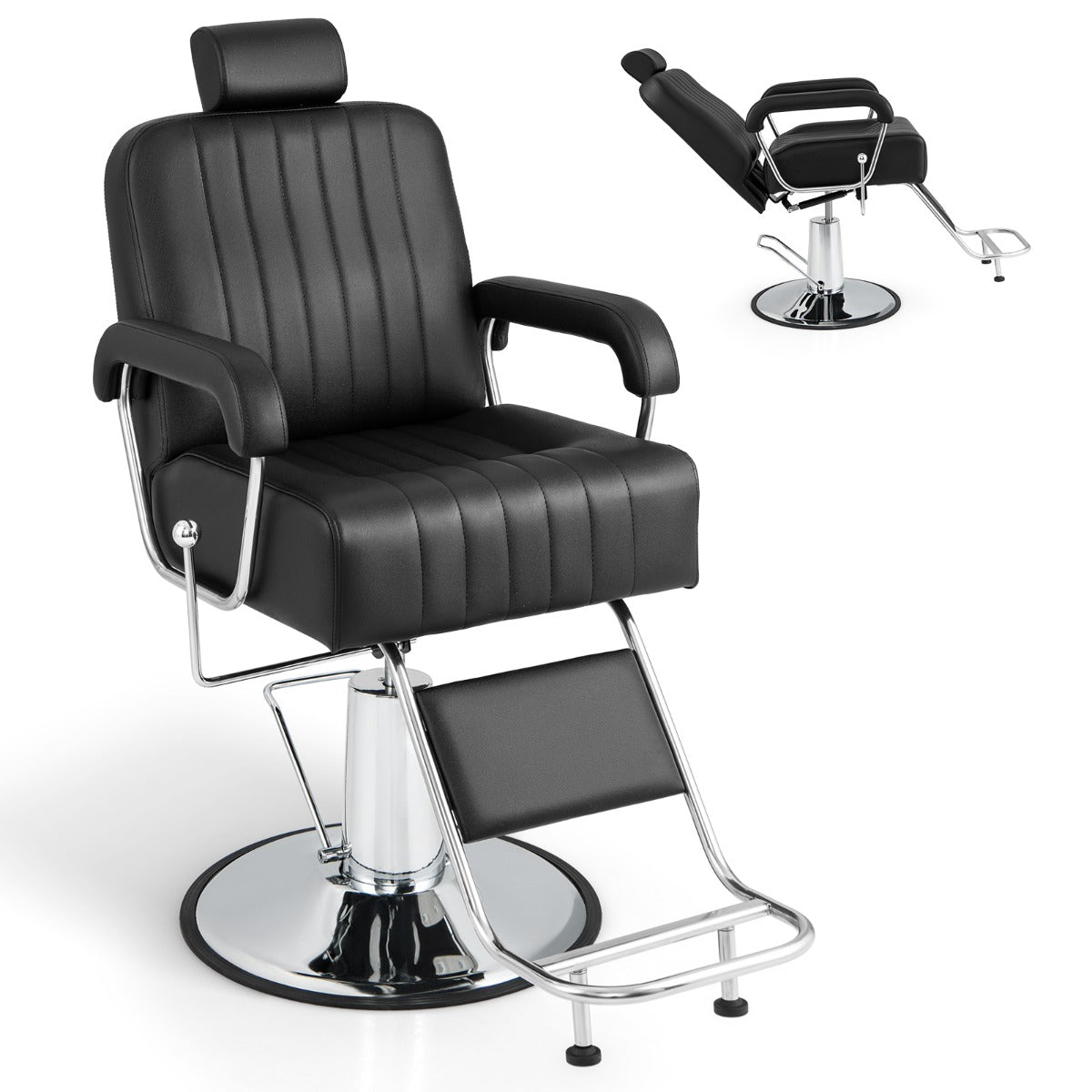 Sillón de Peluquería Hidráulico de 108-121 cm con Giro de 360° Reposacabezas Respaldo Reclinable y Ajuste de Altura Carga 150 kg Negro