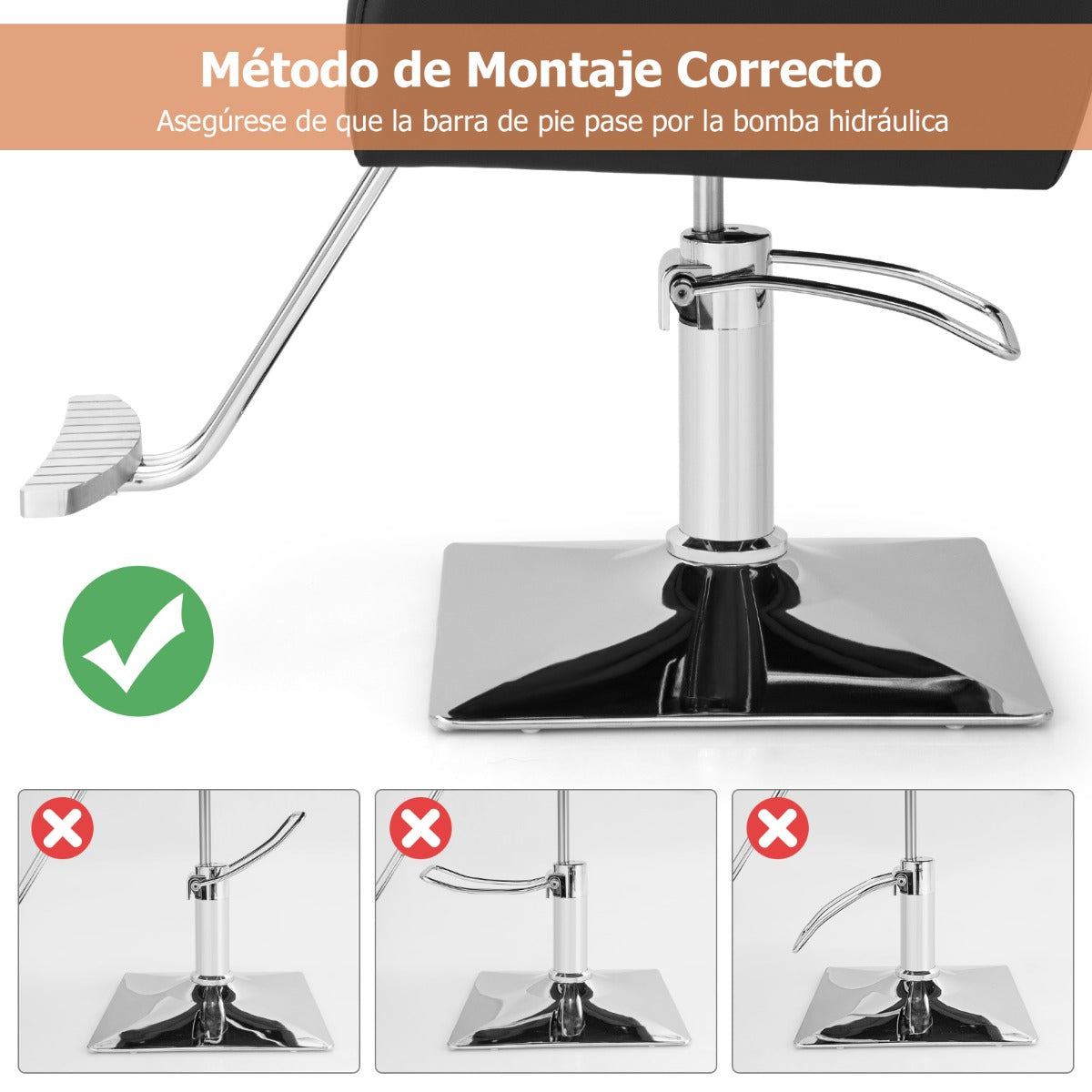 Sillón de Peluquería Hidráulico de 99-114 cm con Giro de 360° Reposacabezas Respaldo Reclinable y Ajuste de Altura Carga 150 kg Negro