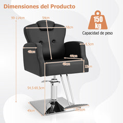 Sillón de Peluquería Hidráulico de 99-114 cm con Giro de 360° Reposacabezas Respaldo Reclinable y Ajuste de Altura Carga 150 kg Negro