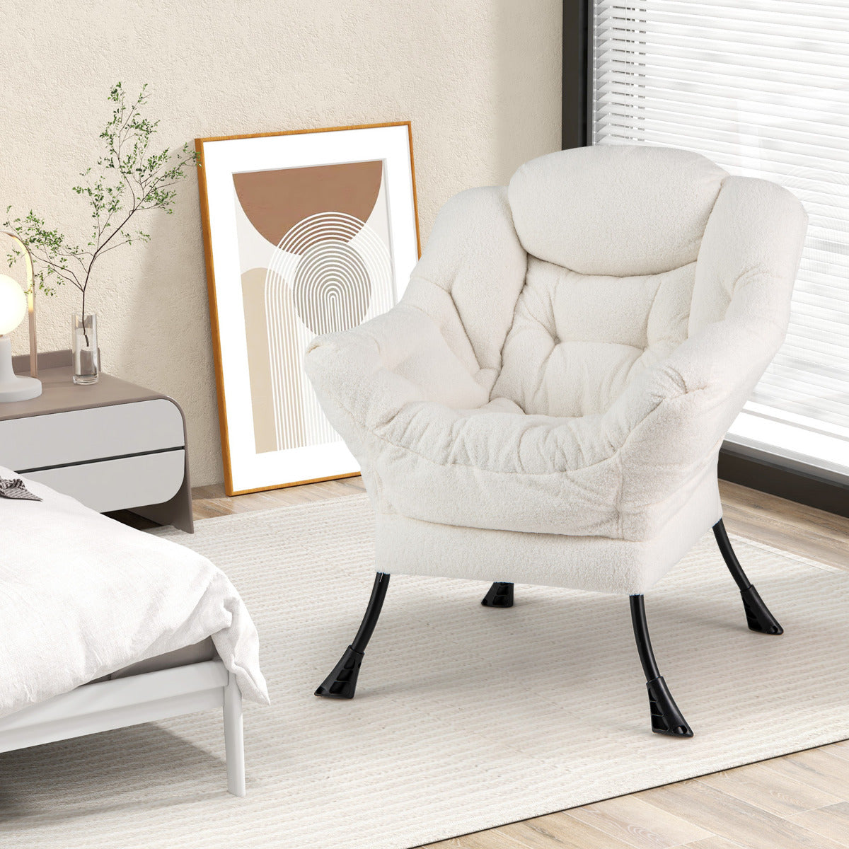 Sillón Grande de Ocio Tapizado con Cojín de Cabeza Acolchado Respaldo Reposabrazos y Bolsa Sillón Sofá para Sala de Estar Dormitorio Beige