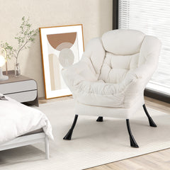 Sillón Grande de Ocio Tapizado con Cojín de Cabeza Acolchado Respaldo Reposabrazos y Bolsa Sillón Sofá para Sala de Estar Dormitorio Beige