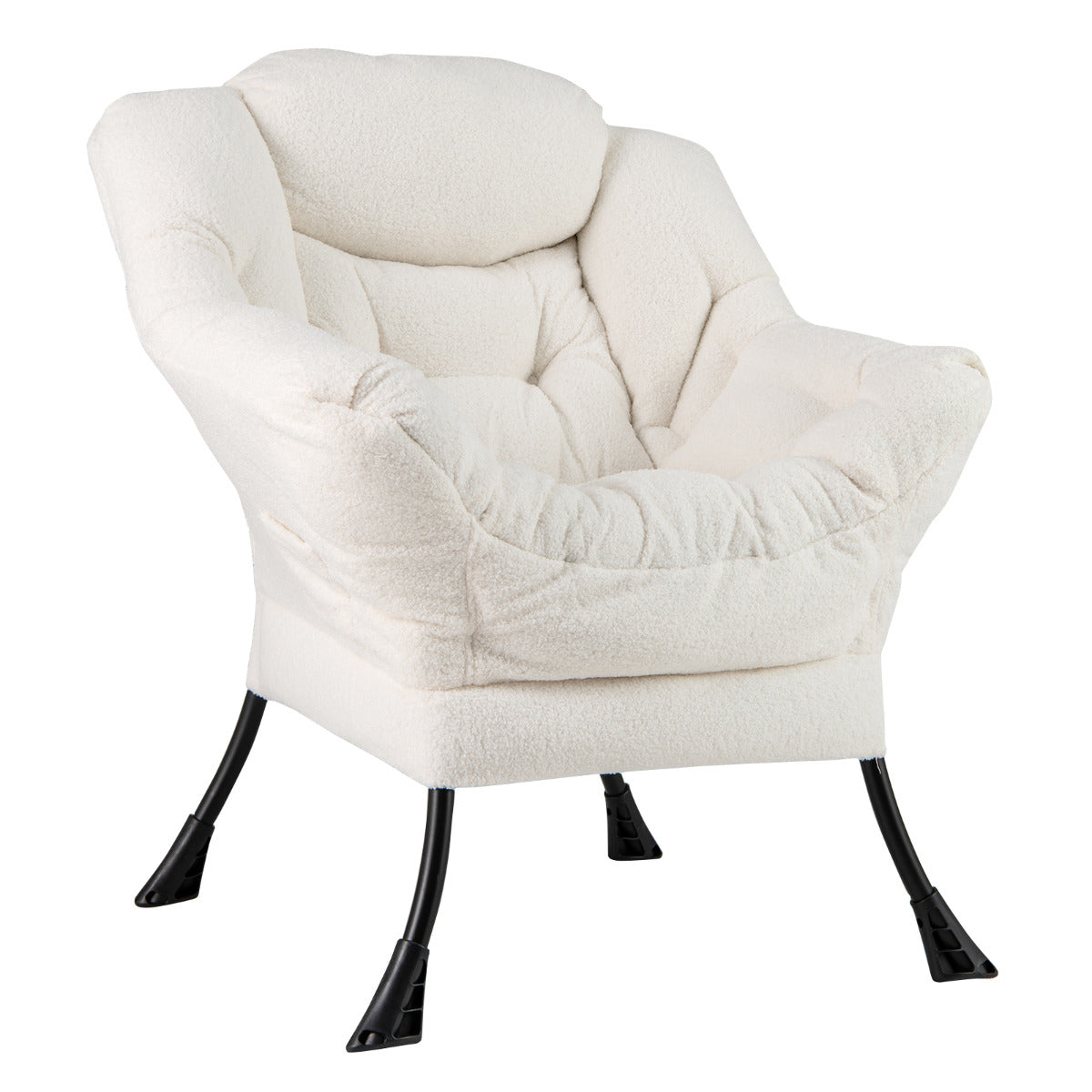Sillón Grande de Ocio Tapizado con Cojín de Cabeza Acolchado Respaldo Reposabrazos y Bolsa Sillón Sofá para Sala de Estar Dormitorio Beige