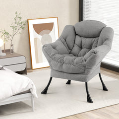 Sillón Grande de Ocio Tapizado con Cojín de Cabeza Acolchado Respaldo Reposabrazos y Bolsa Sillón Sofá para Sala de Estar Dormitorio Gris