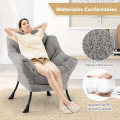 Sillón Grande de Ocio Tapizado con Cojín de Cabeza Acolchado Respaldo Reposabrazos y Bolsa Sillón Sofá para Sala de Estar Dormitorio Gris