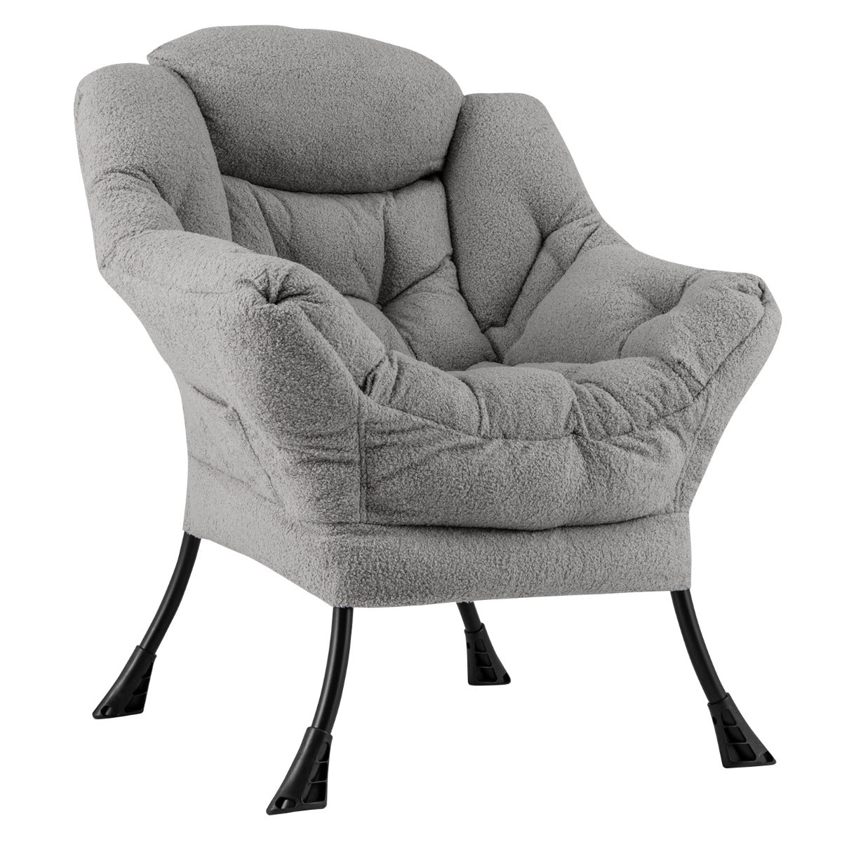 Sillón Grande de Ocio Tapizado con Cojín de Cabeza Acolchado Respaldo Reposabrazos y Bolsa Sillón Sofá para Sala de Estar Dormitorio Gris