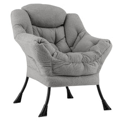 Sillón Grande de Ocio Tapizado con Cojín de Cabeza Acolchado Respaldo Reposabrazos y Bolsa Sillón Sofá para Sala de Estar Dormitorio Gris