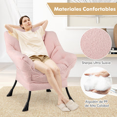 Sillón Grande de Ocio Tapizado con Cojín de Cabeza Acolchado Respaldo Reposabrazos y Bolsa Sillón Sofá para Sala de Estar Dormitorio Rosa