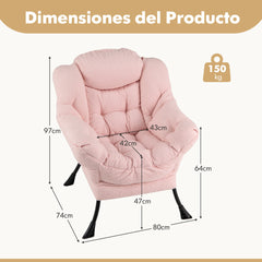 Sillón Grande de Ocio Tapizado con Cojín de Cabeza Acolchado Respaldo Reposabrazos y Bolsa Sillón Sofá para Sala de Estar Dormitorio Rosa