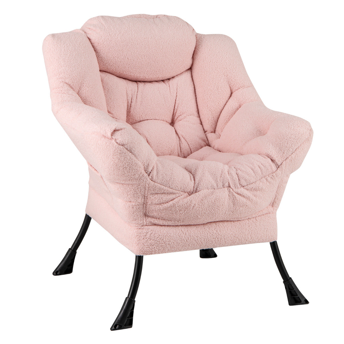 Sillón Grande de Ocio Tapizado con Cojín de Cabeza Acolchado Respaldo Reposabrazos y Bolsa Sillón Sofá para Sala de Estar Dormitorio Rosa