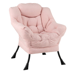 Sillón Grande de Ocio Tapizado con Cojín de Cabeza Acolchado Respaldo Reposabrazos y Bolsa Sillón Sofá para Sala de Estar Dormitorio Rosa