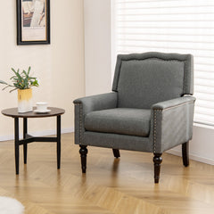 Sillón Moderno de Mediados de Siglo Tapizada en Tela de Lino con Cojín Patas de Madera Caucho Individual para Salón Dormitorio Oficina Gris