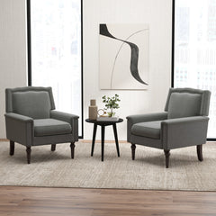 Sillón Moderno de Mediados de Siglo Tapizada en Tela de Lino con Cojín Patas de Madera Caucho Individual para Salón Dormitorio Oficina Gris